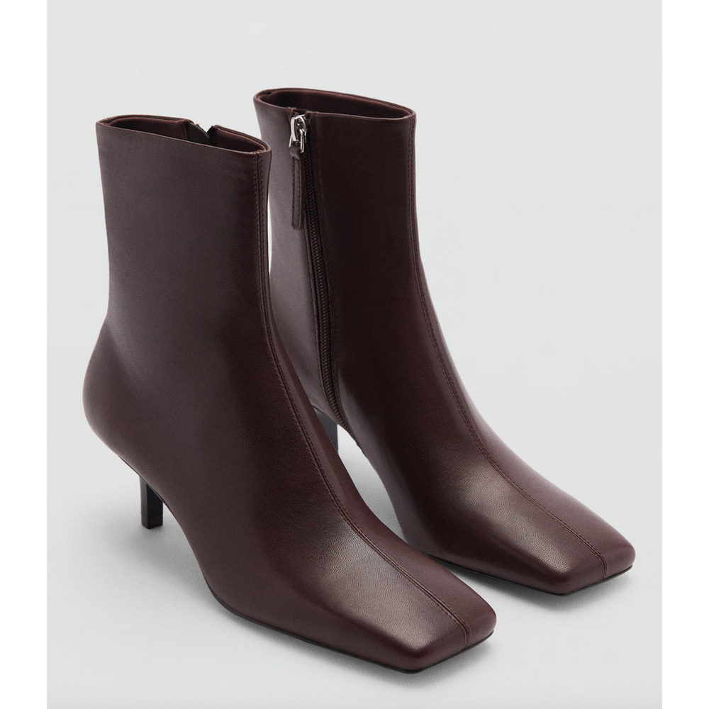 MANGO MNG CHOCOLATE COSME SQUARED SQUARE TOE LEATHER ANKLE BOOTS BOOTIE 37 6.5
